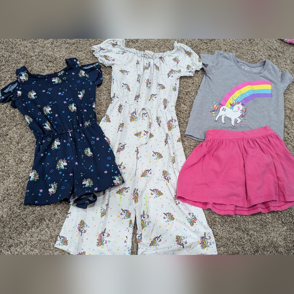 4t Rainbow unicorn rompers bundle heart & arrow